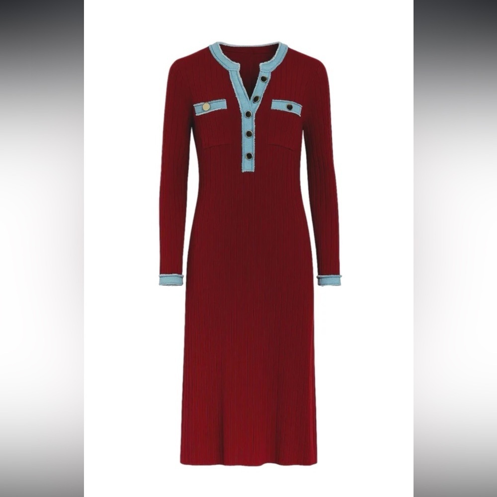 Burgundy Dress with Blue Accents